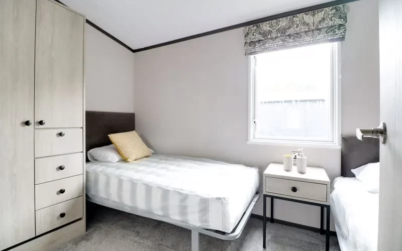 luxury lodge bedroom small in a sunrise lodge at epworth fields holiday park in lincolnshire