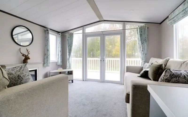 lodge lounge in a sunrise lodge at epworth fields holiday park in lincolnshire